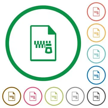 Zipped document flat icons with outlines Stock Illustration