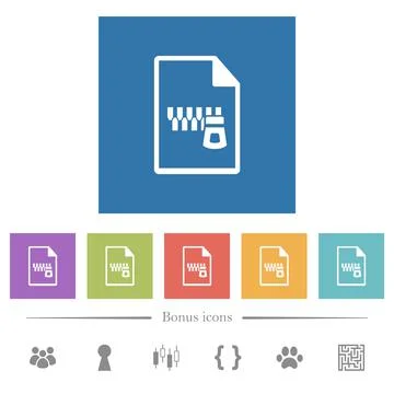 Zipped document flat white icons in square backgrounds Stockillustratie