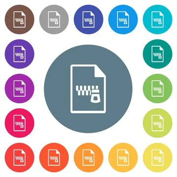 Zipped document flat white icons on round color backgrounds Illustrazione stock