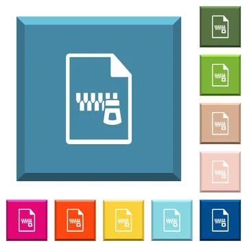 Zipped document white icons on edged square buttons Illustrazione stock