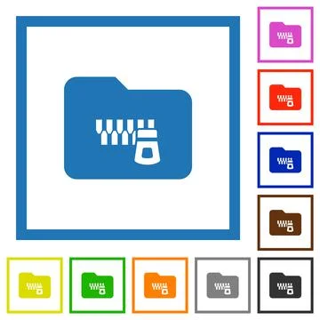 Zipped folder flat framed icons 库存插图