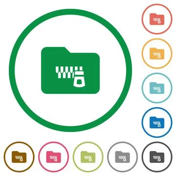 Zipped folder flat icons with outlines Stock Illustration
