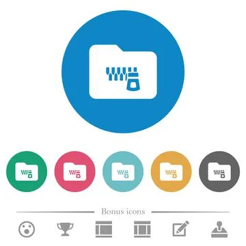 Zipped folder flat round icons Stock Illustration