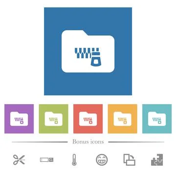 Zipped folder flat white icons in square backgrounds Stock Illustration