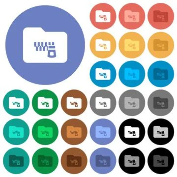 Zipped folder round flat multi colored icons Stock Illustration
