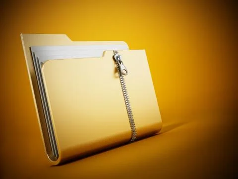 Zipped folder standing on yellow background. 3D illustration Stock Illustration