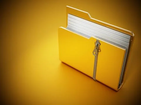 Zipped folder standing on yellow background. 3D illustration Stock Illustration