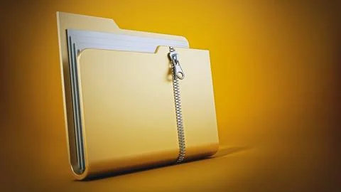 Zipped folder standing on yellow background. 3D illustration イラスト素材