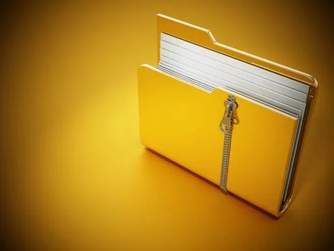 Zipped folder standing on yellow background. 3D illustration Zipped folder... Foto stock
