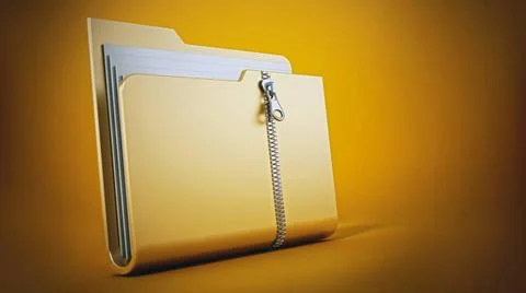 Zipped folder standing on yellow background. 3D illustration Zipped folder... 스톡 사진