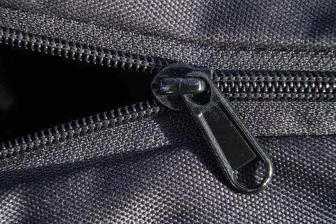 Zipper black bag backpack textile accessories macro Stock Photos