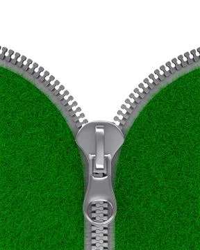 Zipper with grass on white background. Isolated 3D image Ilustración de archivo