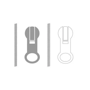 Zipper  grey set  icon . 库存插图