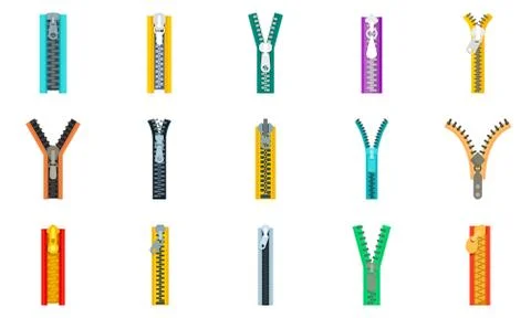 Zipper icon set, flat style Stock Illustration