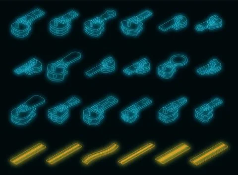 Zipper icons set vector neon Illustrazione stock