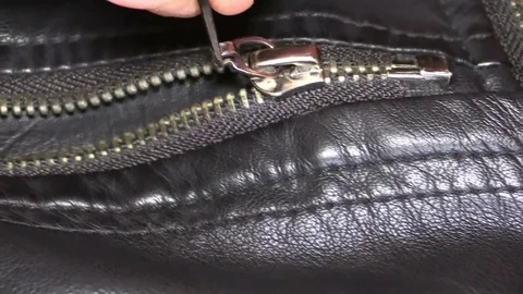 Zipper of a leather jacket, macro Stock Footage 80728405