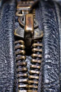 Zipper on leather jacket Stock Photos