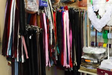 Zipper, lock for clothes in the store Stock Photos