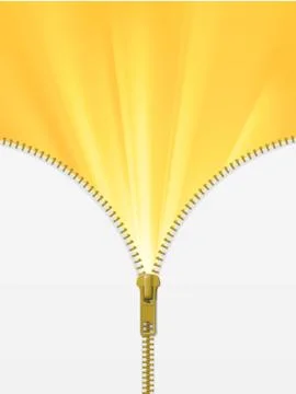 Zipper lock half open with yellow rays Stock Illustration