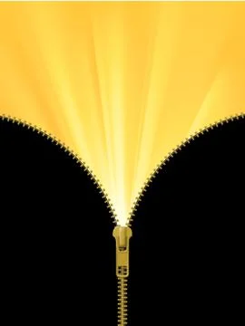 Zipper lock half open with yellow rays Stock Illustration