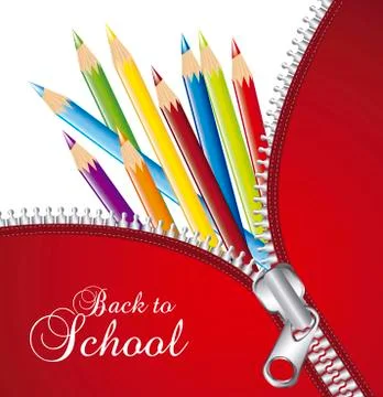 Zipper over colored pencils, back to school. vector illlustration 스톡 일러스트