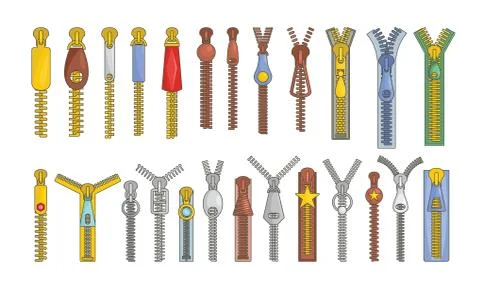 Zipper puller lock icons set, cartoon style Stock Illustration