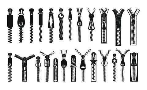 Zipper puller lock icons set, simple style Stock Illustration