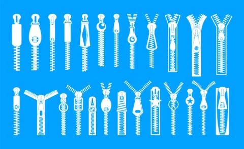 Zipper puller lock icons set, simple style Stock Illustration