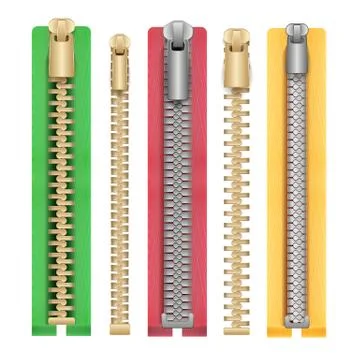 Zipper Realistic Vector. Connection Zippers Isolated Illustration Stock Illustration