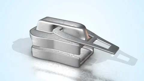 Zipper Slider on a Light Reflective Floor. Metal Zipper 3D Animation. 4K Stock Footage 301214127