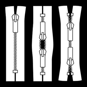 Zipper types vector illustration isolated on black Stock Illustration