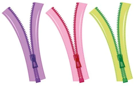 Zips in three colors Stock Illustration