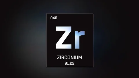 Zirconium as Element 40 of the Periodic Table 3D animation on grey background Video stock 119462320