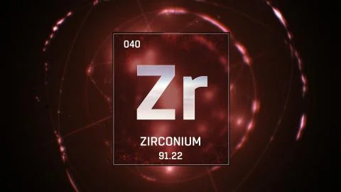 Zirconium as Element 40 of the Periodic Table 3D illustration on red background Stock Illustration