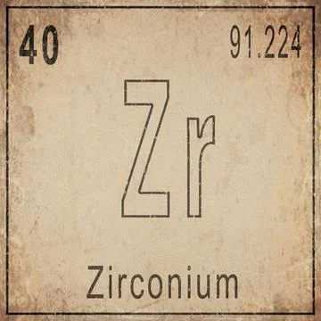 Zirconium Element Card from Periodic Table on Vintage Old Paper Stock Illustration
