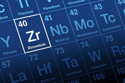 Zirconium on periodic table of the elements, with element symbol Zr Stock Illustration