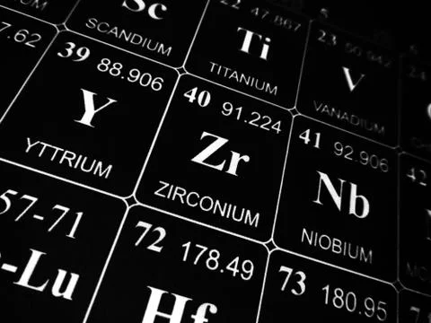 Zirconium on the periodic table of the elements Foto stock