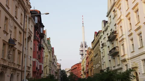 Zizkov Tower Building Facade Right - 4k Stock Footage 60669875