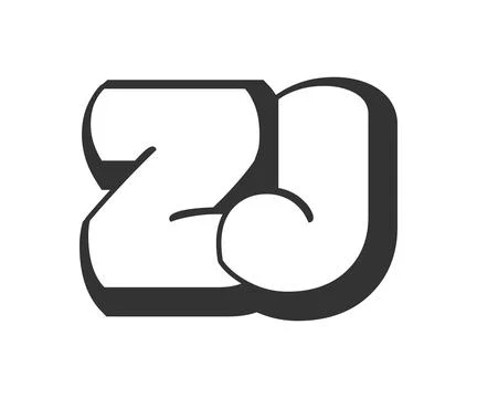 ZJ logo, bubble comic lettering, rounded in graffiti style black and white .. Stock Illustration
