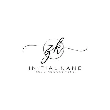 ZK Initial handwriting logo with circle template vector Stock Illustration