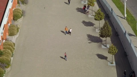 Zlin -  Evated view of people walking on pedestrian sidewalk. 4K resolution Stock Footage 116540168