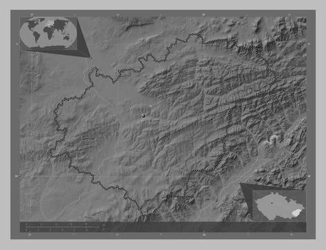 Zlinsky, Czech Republic. Grayscale elevation map with lakes and rivers Illustrazione stock