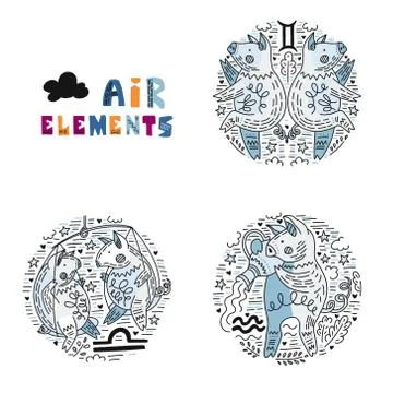 Zodiac Air Elements Set Stock Illustration