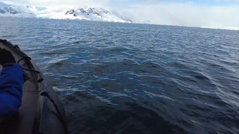 Zodiac Boat Navigating Antarctic Waters Near Glaciers Stock Footage 340465029