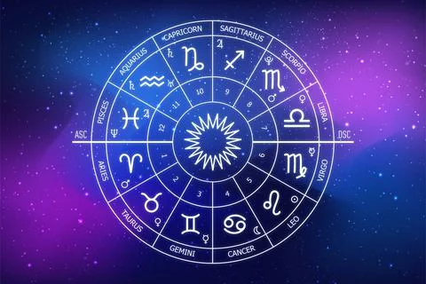 Zodiac circle on the background of the dark cosmos. Astrology. The science of Stock Illustration