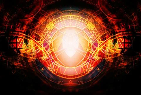 Zodiac collage in cosmic space. Abstract color background. Stock Illustration