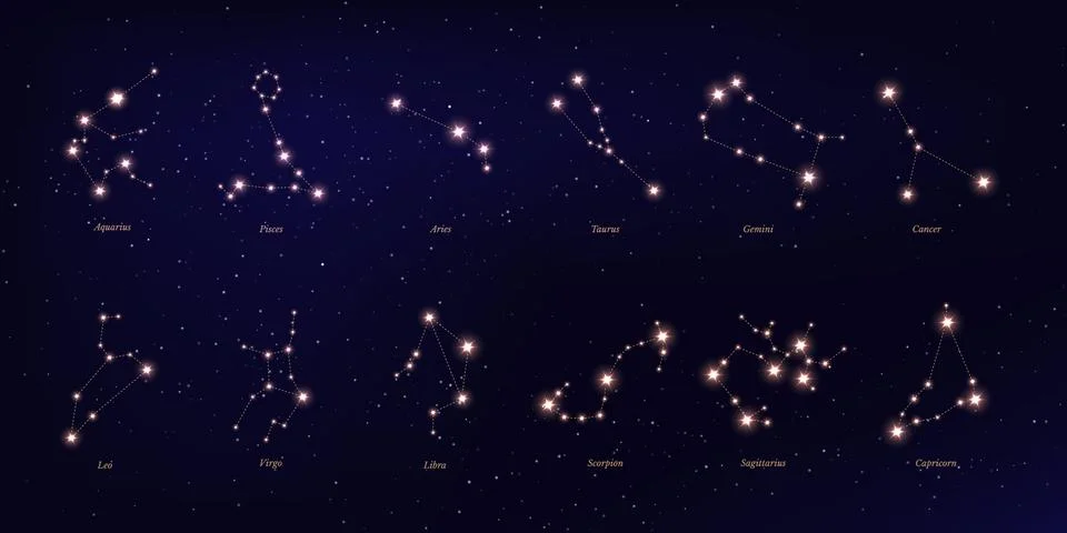 Zodiac constellation vector illustrations set Stock Illustration