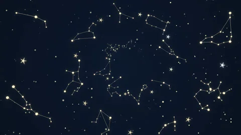 Zodiac constellations background, abstract animation 3D on a seamless loop Stock Footage 220840446