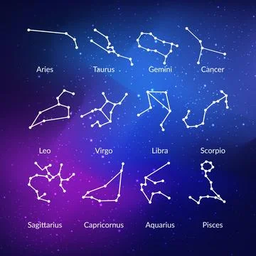 Zodiac constellations on the background of a dark space vector illustration Stock Illustration