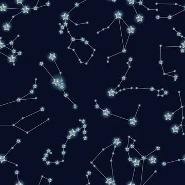 Zodiac constellations seamless pattern background. Stock Illustration